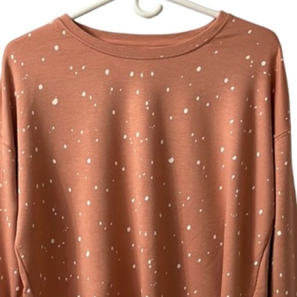 Thread & Supply Salmon Crewneck Fleece Cropped Sweatshirt Cream Polka Dots Small - Picture 1 of 9